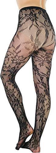 Image of ToBeInStyle Women's Elegant Floral Lace Inspired Spandex Net Full Length Tights