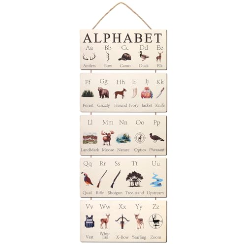 Lumncomfor Wooden Hunting Alphabet Signs, Rustic Wilderness ABC Wall Decor