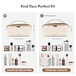 Prite Makeup Bag for Women Travel Waterproof Vegan Leather Cosmetic Bag Open Flat Toiletry Bag With Clear Divider and Handle (Beige) - Image 3