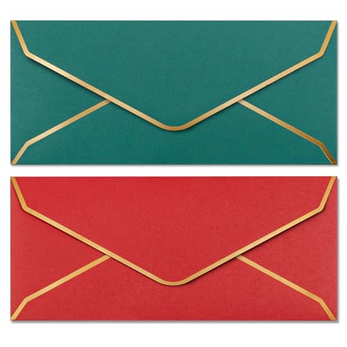 Enveloppes #10 Noël 11,4x24,9 cm rouge vert pour courrier professionnel et vœux