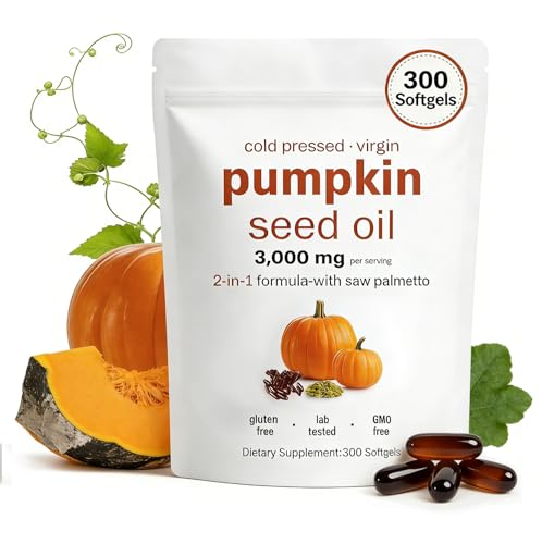 Pumpkin Seed Oil Capsules 300 Softgels, Pumpkin and SeedOil 2 in 1 for Hair Growth,Cold Pressed, Pure Virgin Oil,Good for hair health,Non-GMO,PumpkinSeed Herbal Supplement