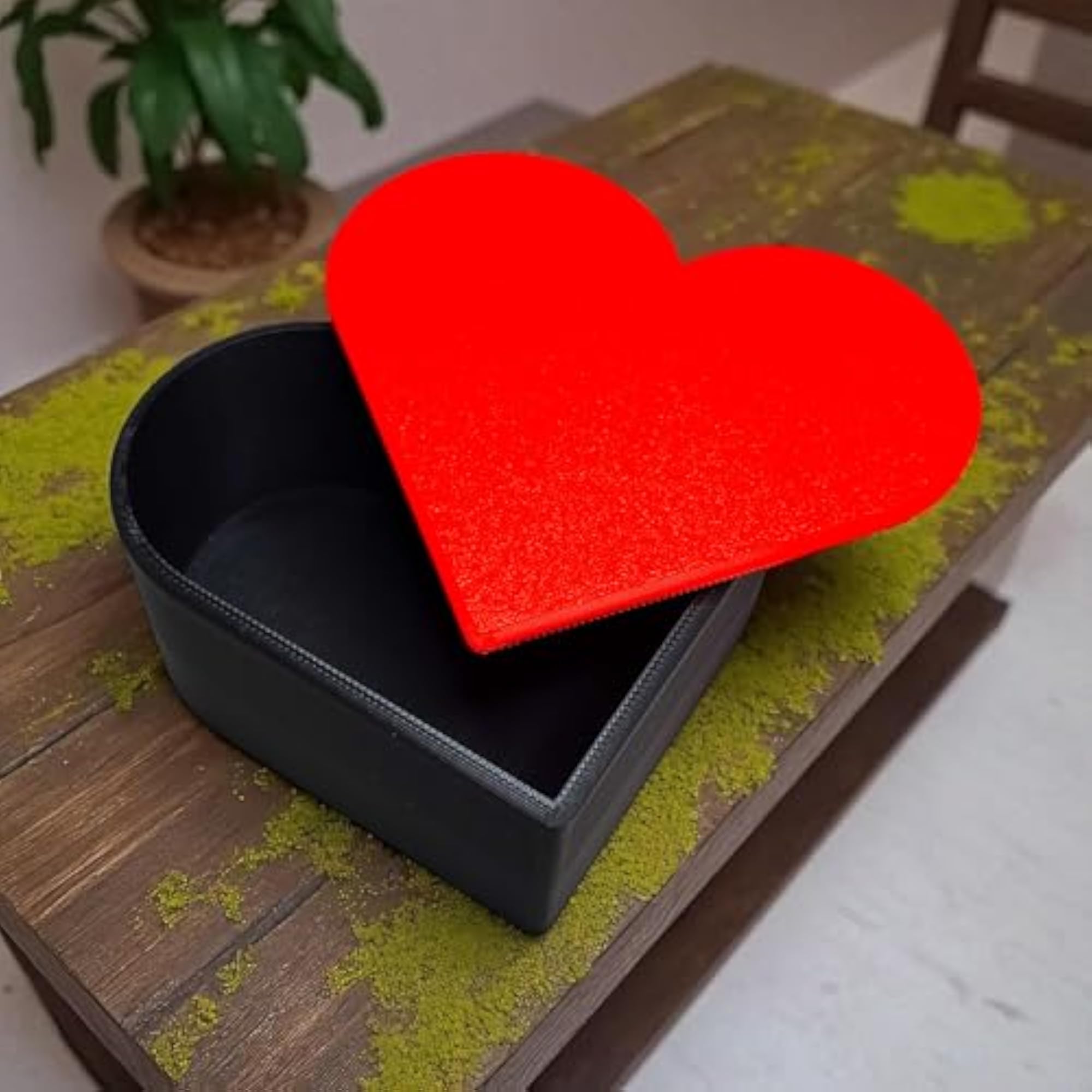 Heart Shaped Jewellery Box with Red Lid & Black Base