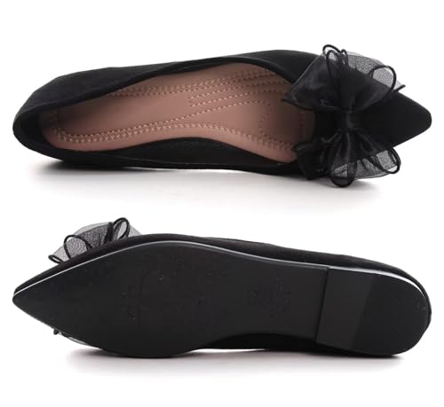 Image of SAILING LU Womens Bowknot Ballet Flats Pointy Toe Suede