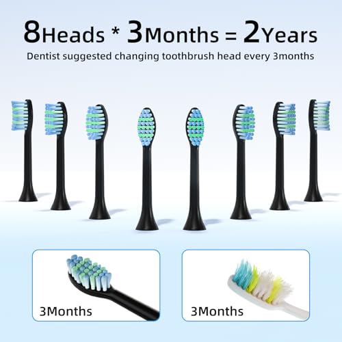 Electric Toothbrush, Sonic Toothbrushes with 8 Duponts Brush Heads, with 2 Minute Smart Timer, 6 Modes with Teeth Whitening, Rechargeable Power Toothbrush (Black, One Size) - Image 3