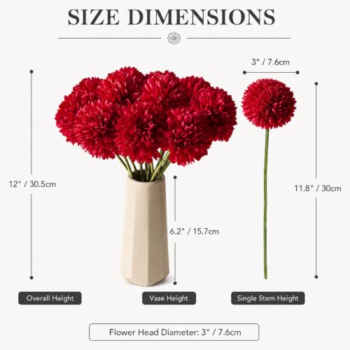 Image of Mandy's 12pcs Artificial Red Ball Chrysanthemum Flowers