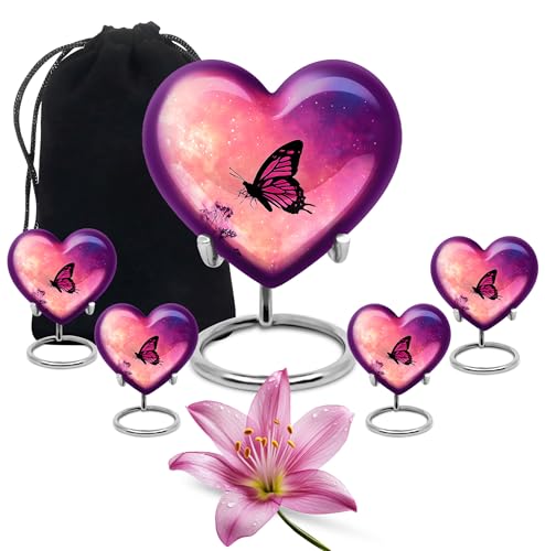 Image of Butterfly Urn Keepsake Cremation Urn for Women 1 Large & 4 Small | Large Funeral Urns for Ashes for Women, Burial Urns, Memorial Ashes