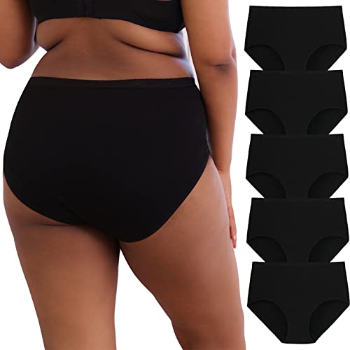 INNERSY Plus Size M-5XL Big Curvy Woman Cotton Underwear High Waist Briefs 5-Pack