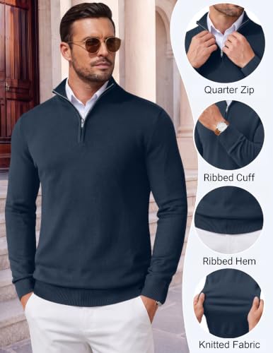 Image of COOFANDY Men's Quarter Zip Up Sweaters Slim Fit Lightweight Mock Pullover