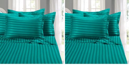 Image of Elegant Comfort Softest and Coziest 4-Piece Sheet Set - 1500 Thread Count Egyptian Quality Luxurious Wrinkle Resistant 6-Piece Damask Stripe Bed Sheet Set, Twin XL, Turquoise (Pack of 2)