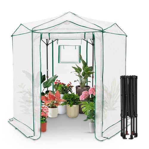 Image of EAGLE PEAK 6.6x6.6 Easy Setup Pop Up Greenhouse, Hexagon, Clear /White