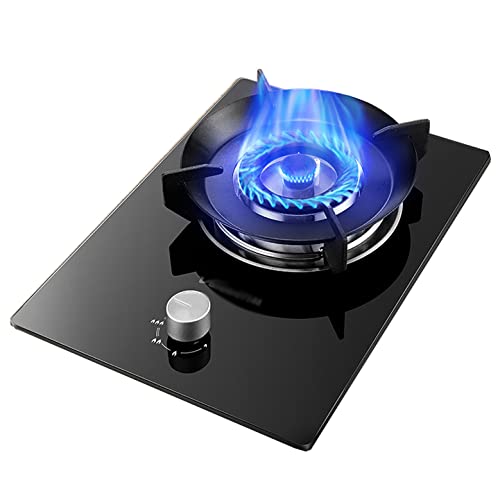 Placa de gas 5.0KW Estufa de gas incorporada, vidrio templado negro LPG/NG Accesorios de cocina Aparatos de cocina Utensilios de cocina, con protección contra fallas de llama [Clase energética A