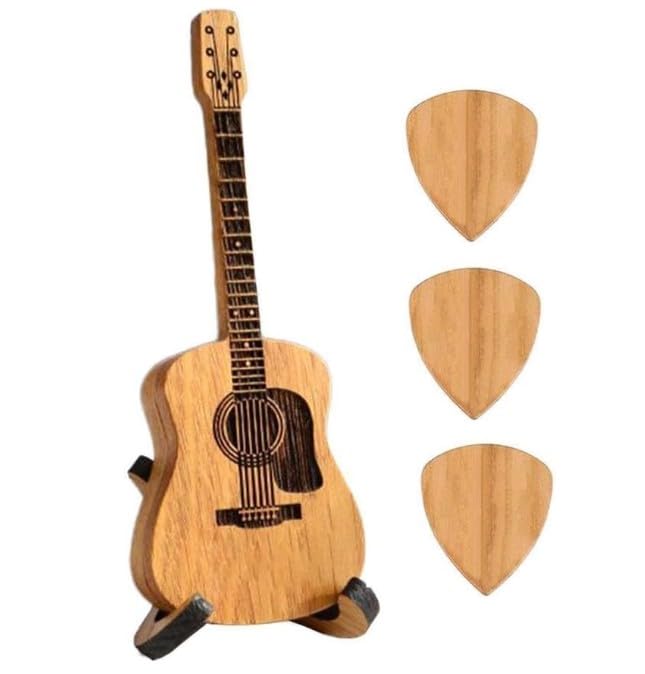 1Pc Wooden Guitar Pick Box,Mini Guitar Shaped Pick Holder, Wooden Guitar Pick Case, Personalized Guitar Box for Pick Music Gift for Player Picks Pick Holders and Bass Accessories