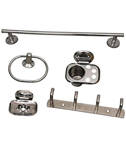 Manvi- Glossy Stainless Steel 5 Piece Complete Bathroom Set(Bathroom Combo) (B08592FB5Z) Amazon Price History, Amazon Price Tracker