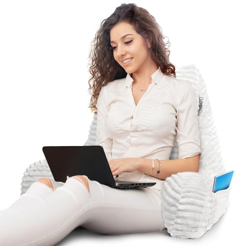 Image of Nestl Reading Pillow with Shredded Memory Foam, Luxe Cut Plush Back Pillow for Sitting Up in Bed, Back and Arms Adjustable Support for Adult & Teens, Backrest Pillows with Washable Cover White