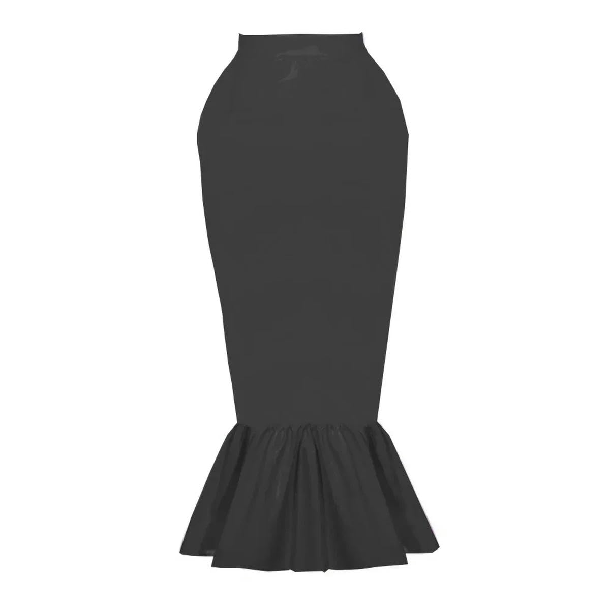 Falda de tubo de piel de PVC con dobladillo de volantes para mujer, falda larga de cintura alta, personalizable, Negro, S