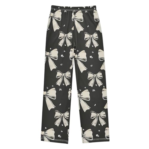 Black White Bow Pajama Pants Long Sleep Pant Soft PJ Bottoms Sleepwear