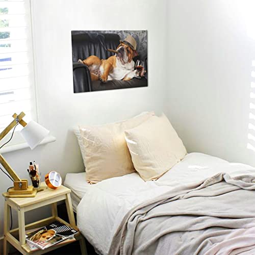 Walita Hipster English Bulldog Puppy Dog Canvas Wall Art For Bathroom, 12 X 16 Inches Home Decor Paintings,White,One Size #TOP4