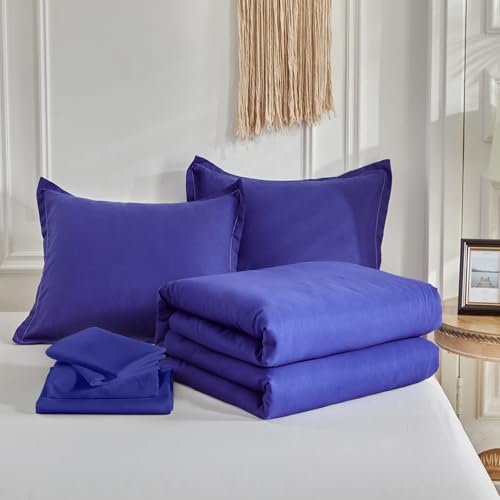 Image of Kids Comforter Sheet Set - Soft and Breathable Bed Set Includes Quilted Comforter, Fitted Sheet, Flat Top Sheet, Pillowcase and Pollowshams For Boys Girls - 7 Pieces Bed in a Bag Full Szie Navy