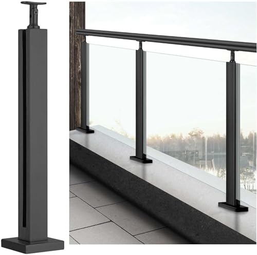 Poste de barandilla de vidrio negro para soporte de balaustrada de terrazas y escaleras