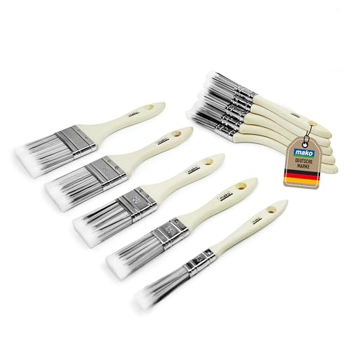 mako Pinselset Easypaint 10-teilig – Universalpinsel für Lacke, Kreidefarben & Wandfarben – gleichmäßiger Farbauftrag, langlebig & robust – ergonomischer Holzgriff – Lackierpinsel Set