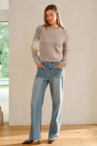 Image of Arach&Cloz Women's Wool Blend Classic Crew Neck Casual Fall Sweaters