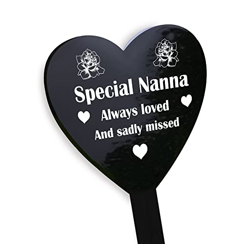 RED OCEAN Nanna Memorial Plaques - Graveside Memorial Stake For Grandparents - Grave Marker Memorial Decorations - Black Acrylic Weatherproof Graveside Stake