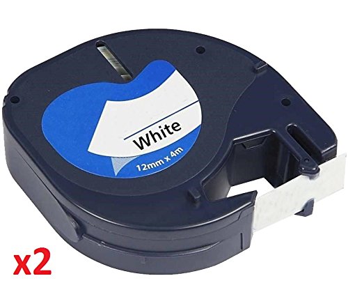 Cartridges Kingdom 2 Compatibles pour Dymo LetraTag 91201 S0721610 (12mm x 4m) Rubans Étiquettes Plastique, noir sur blanc Cover