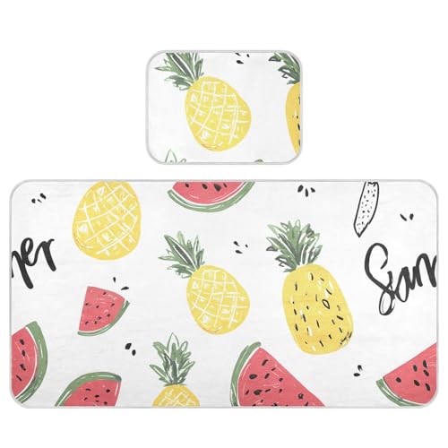 Bolaz Summer Sleeping Bed Pad, Watermelon Pineapple Pattern Cooling Mattress Set Breathable Bed Mat Ice Silk Mat + Pillow Cover for Toddler Boys Girls
