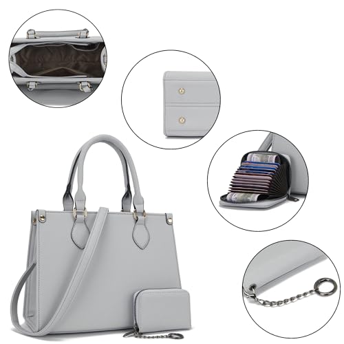 Bolsos medianos para mujer Qiyuer, de cuero vegano, estilo satchel y tote, con billetera a juego (2 piezas) miniatura 7