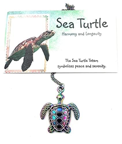 Smiling Wisdom - Sea Turtle Pendant Animal Necklace, Electroplated Rainbow Color - 18 inch Stainless Steel - Women2