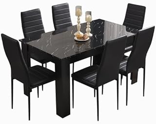Blisswood Dining Table Set, Dining Table and Chair Set, Pu Leather Dining Room Chairs and 17mm Thick Table Top Long Modern Dining Table Set