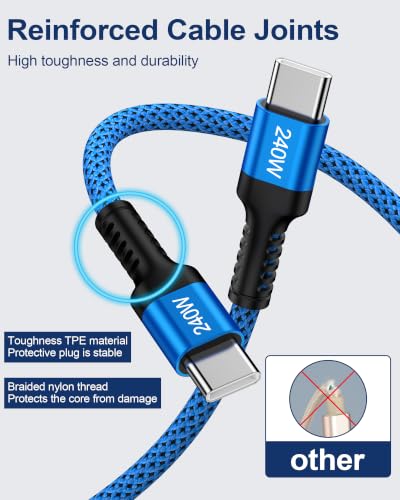 Image of 240W Samsung S26 S25Ultra Charger Cable Super Fast Charging Type C Cord 6FT | C to C Cable Fast Charging, Braided USB C High Speed Cord for Samsung Galaxy S26 Ultra S26+ S25Edge S24FE A17 A16 A57 A37 A27