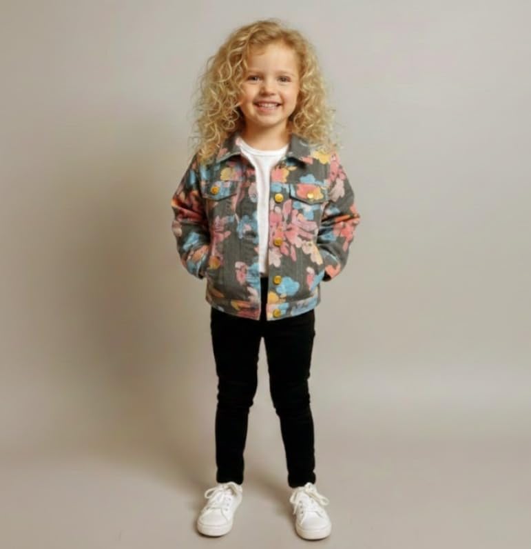 Image of A.T.U.N. (ALL THINGS UBER NICE) Trendy Girls Denim Jacket | Casual Outerwear with Full Button Front, Smart Collar & Pockets | Stylish Casual Kids Jacket for Everyday, Travel, Party & Daily Style