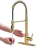 Gold Touchless Kitchen Faucet with Pull Down Sprayer, GIMILI Motion Sensor Smart Hands-Free Activated Single Hole Spring Faucet for Kitchen Sink