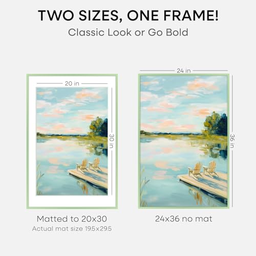 Image of Homeforia 24x36 Sage Green Picture Frame, High End Metal 24x36 Large Poster Frames with Mat 20x30 inch Photo, 24 x 36 Thin Frame Matted to 20 x 30 Art, 36x24 Frames, Tempered Glass, Wall Kit, Set of 1