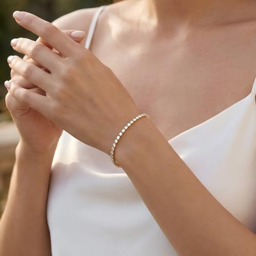3mm Diamond Classic Tennis Bracelet for Women Dainty, Gold Plated Bracelets Waterproof, Stackable Gift for Women by Poxtex - Used condition - Image 2