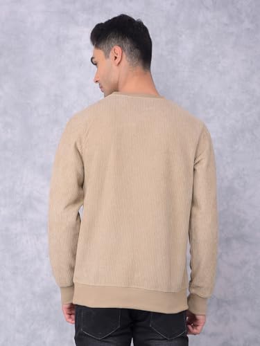 Image of Crimsoune Club Men's Beige Typographic Print Knitted Sweatshirt