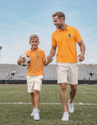 Image of U.S. POLO ASSN. Polo T Shirt for Boys - Kids Wear for Boys, Regular Fit with Ribbed Collar & Short Button Placket - 12T, Light Orange