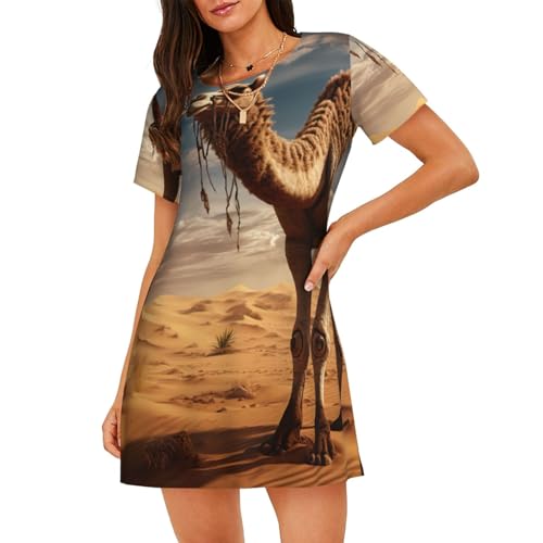 Robe de nuit légère contre la chaleur nocturne imprimé sable camel