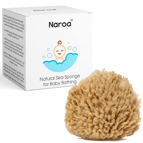 Naroa Natural Baby Sponge | Soft Sea Unbleached Bath Sponge for Newborn | Baby Shower Essentials Pregnancy Gifts Boy Girl