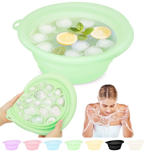 Musiwanna Silicone Ice Face Bowl, Face Bowl for Ice, Foldable Ice Bath Facebowl with Built-In Icetray, Collapsible Quick Cooling Facial Washing Basin for Soothe Skin, Wash Basin for Home Use or Travel