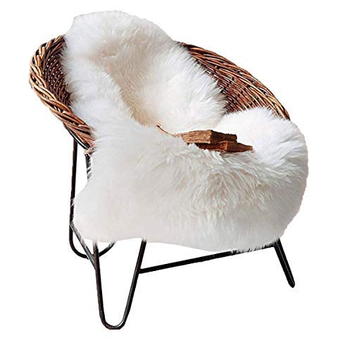 Cumay Falso Piel de Carnero Vellón Alfombra (Lavable a máquina) Shaggy Elegante De Pelo Largo Mullida Excelente Piel Sintética de Calidad Alfombra de Lana (Blanca, 60 x 90cm) thumbnail