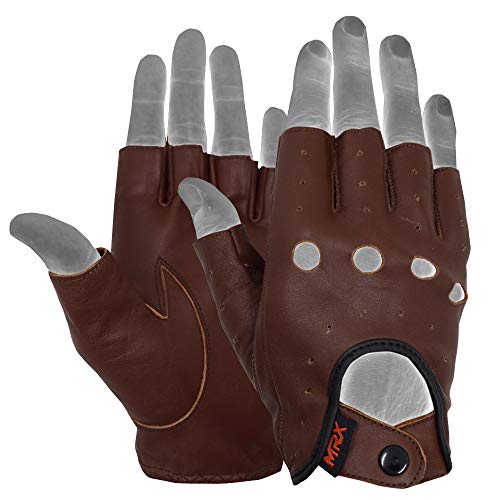 Image of MRX Driving Gloves Button Basic Soft Outdoor Glove Goat Leather Workout Full Finger, Black