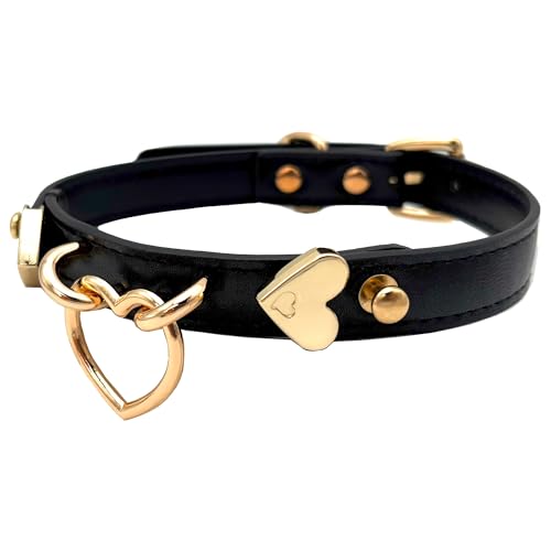 Handmade Leather O-Ring Choker Necklace for Women - Adjustable Punk Gothic Collar with Gold-Tone Accents2