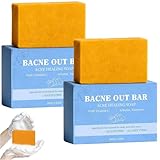 2PCS Bacne Out Bar - Acne Healing Soap with Turmeric, Vitamin C & AlphaArbutin,Back & Bodyacne Clearing Soap Bar,Natural Exfoliating Cleanser for Back, Face, Chest, Shoulders for Acne, Dark Spots