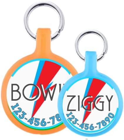 Bowie Ziggy Stardust Lightning Bolt - Placa de identificación ecológica para mascotas silenciosa y ligera