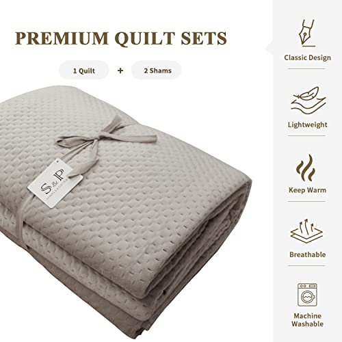 Simple&Opulence Velvet Lavish Design With Brushed Microfiber 3Pcs Bedspreads Luxury Pattern Soft Solid Coverlet Set (Light Beige, King) #TOP2