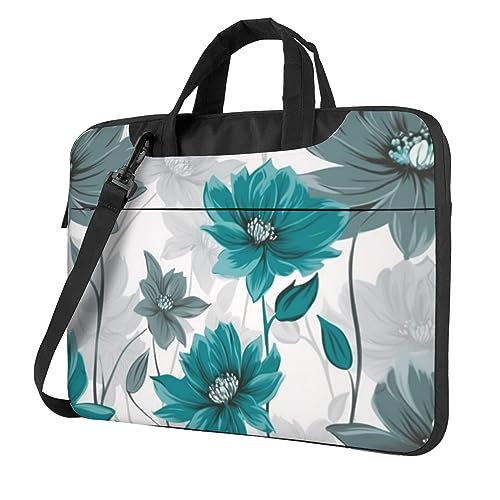 Sacoche ordinateur portable motif floral bleu sarcelle mallette PC zippée