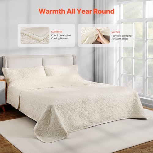 Image of VEVOR King Quilt Set, 3-Piece Lightweight Comforter, Cotton King Size Quilt Bedding Set, Beige Bedspreads with 1 Quilt and 2 Pillow Shams, Lightweight Bedspread Coverlet Bedding Set, for All Season