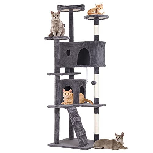 Image of BestPet | 70 inch Cat Tree Tower | Light Gray | Sturdy Multi-Level Cat Tree